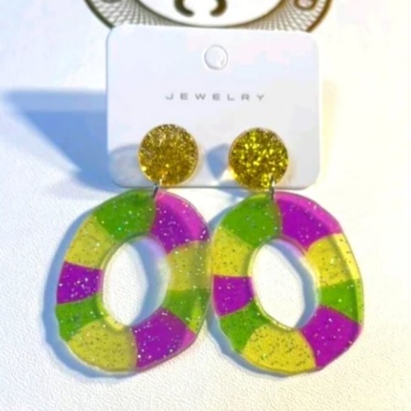 New Orleans Mardi Gras Dangle Drop Earrings in Stock ⚜️💜💚💛 - Picture 4 of 16